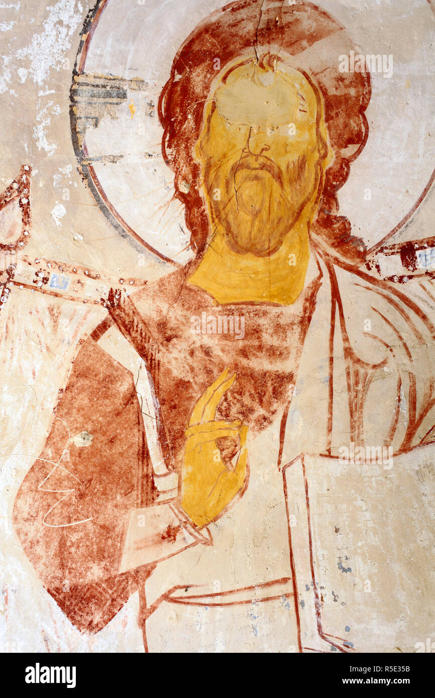 Mural painting (13th century), David Gareja monastery, Kakheti, Georgia Stock Photo
