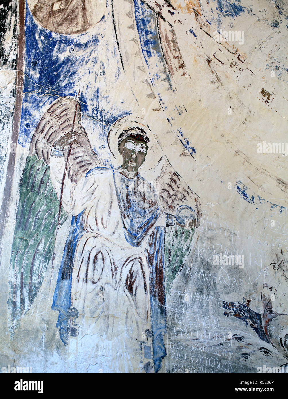 Medieval frescoe (10th century) in Dodo's Rka monastery, Kakheti, Georgia Stock Photo