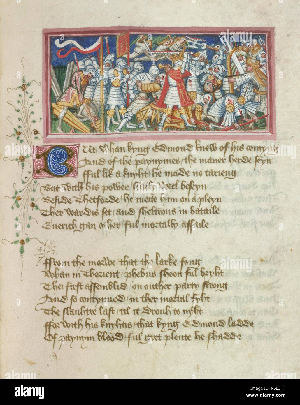 Miniature Of Edmund Defeating Hyngwar In Battle Metrical Lives Of Saints Edmund And Fremund In The Presentation Copy For Henry Vi Including The Prologue Ff 1v 5 England S Probably Bury St Edmunds