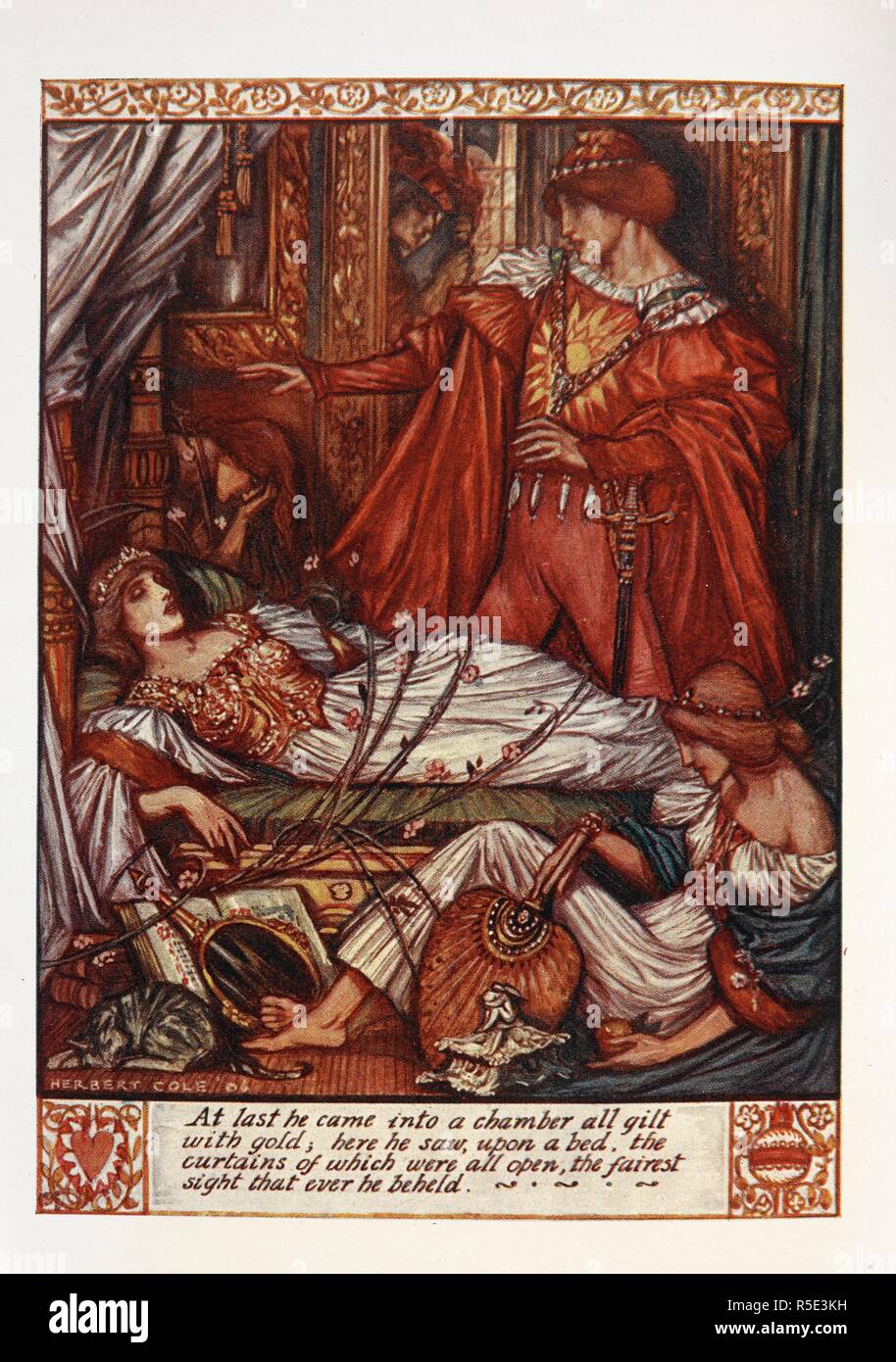 The sleeping beauty. Fairy-Gold: a book of old English fairy tales, chosen by Ernest Rhys, illustrated by Herbert Cole. London : J. M. Dent & Co., 1906. Source: 12411.d.22 facing 293. Stock Photo