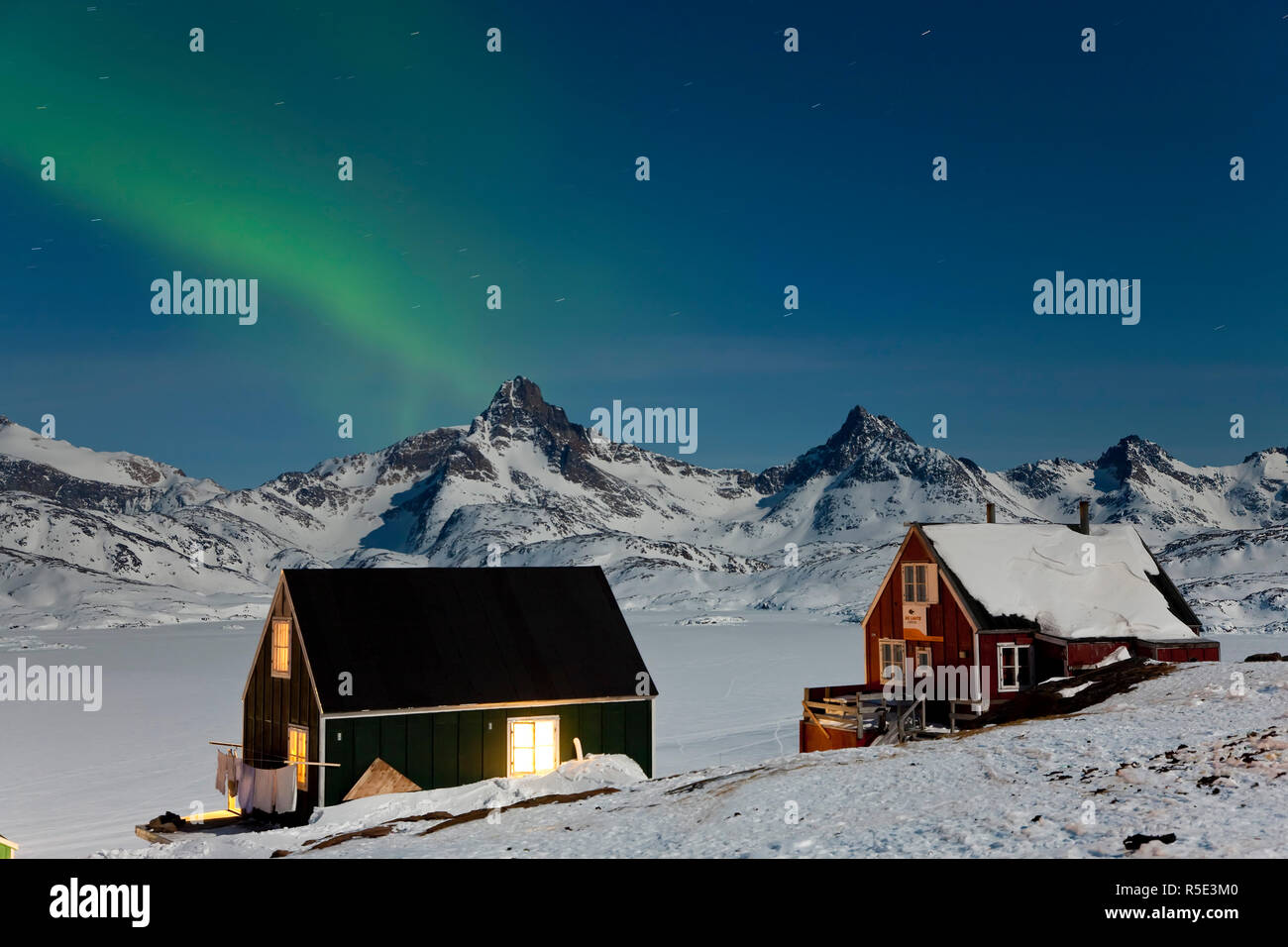 Aurora Borealis or Northern Polar Lights, Tasiilaq, E. Greenland Stock Photo