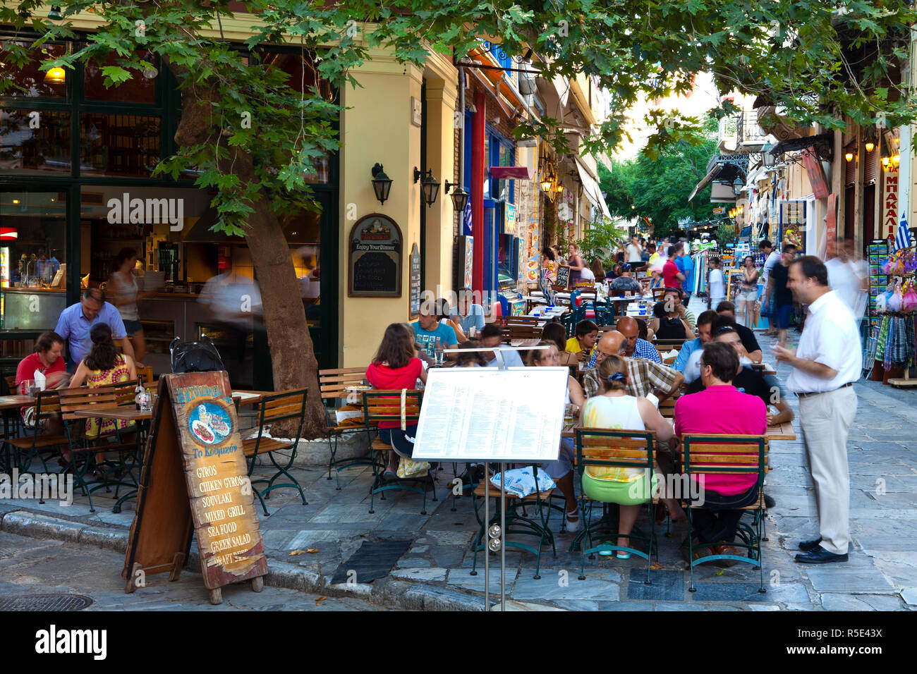 Plaka Restaurants, Plaka District, Athens, Greece Stock Photo