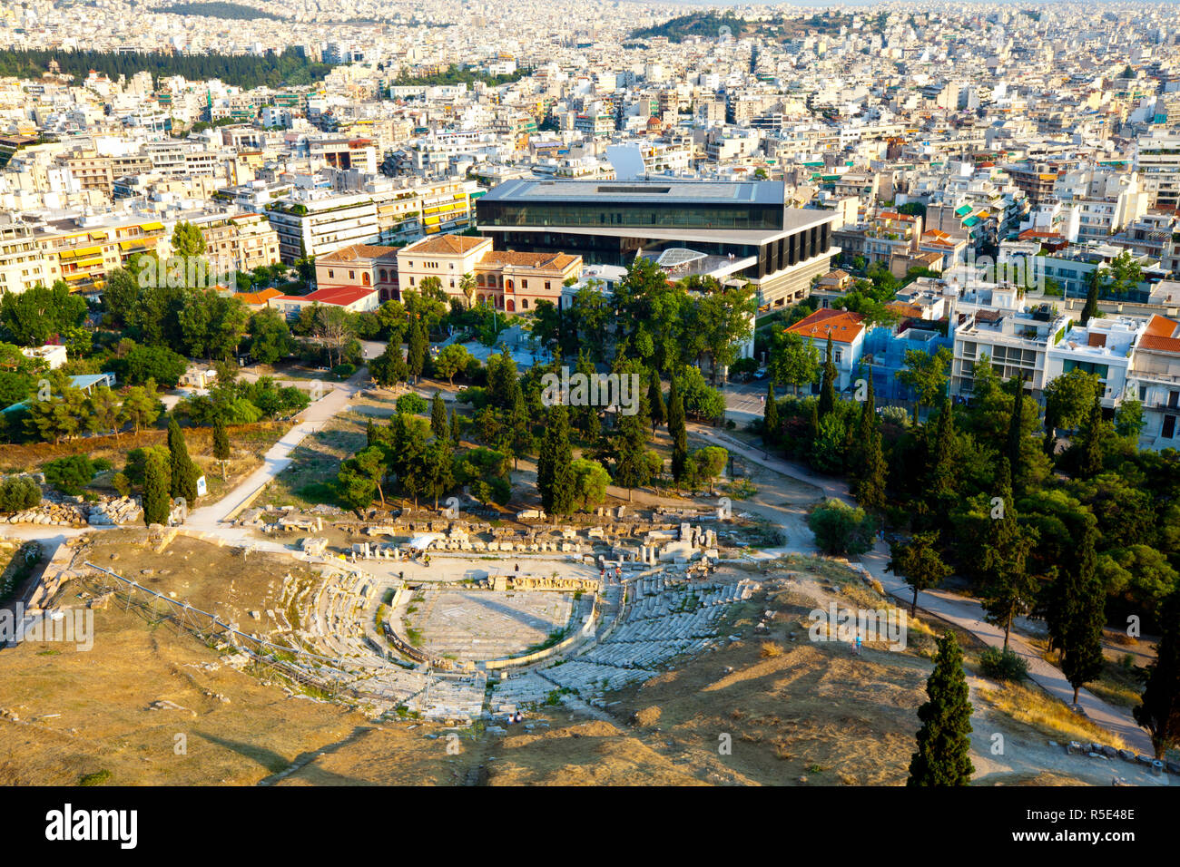 New Acropplis Museum & City Overview from the Acropolis, Plaka, Athens, Greece Stock Photo