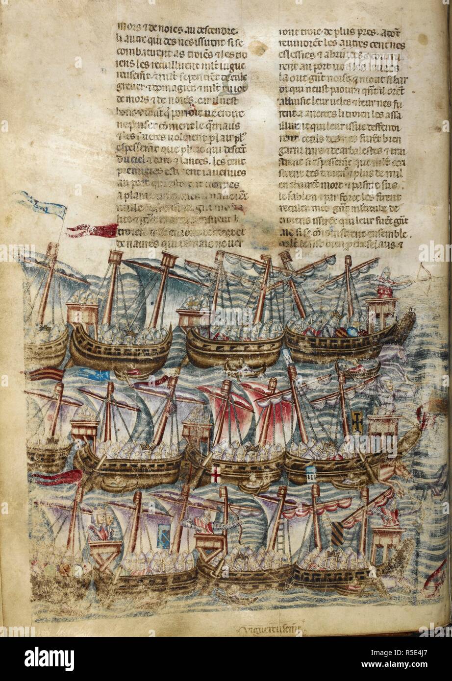 The Greek fleet sailing to Troy. Faits des Romains. Italy (Naples