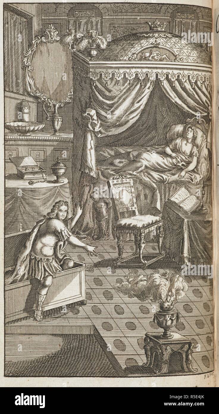 Illustration for the play by Shakespeare, 'Cymbeline'. The works of Mr William Shakespear; in six volumes Revis'd and corrected ... Jacob Tonson: London, 1709. Source: 2302.b.14 volume 6 page 2747. Language: English. Stock Photo
