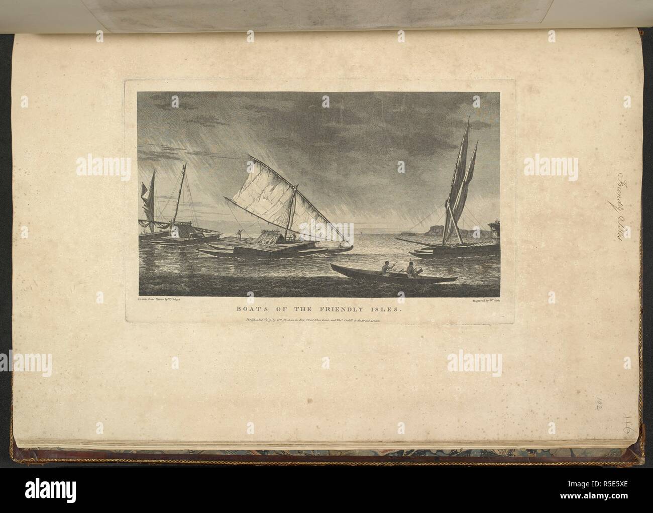 Boats of the Friendly Isles. A Collection of Drawings made in the Countries visited by Captain Cook in his First Voyage, 1768-1771. Source: Add. 23920, f.102. Language: English. Author: Hodges, W. Stock Photo