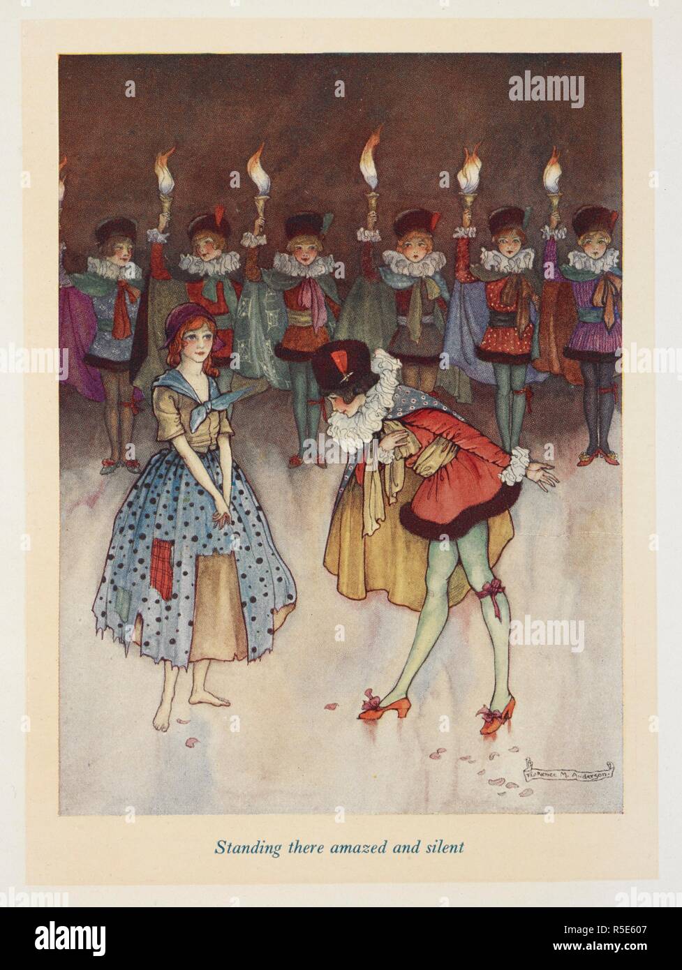 Standing there amazed and silent. Malvina, the little shepherdess. The Black Princess, and other fairy tales from Brazil-â€œContos para CriancÌ§as.â€ Translated from the Portuguese of â€œChrysantheÌ€meâ€ by Christie T. Young. Illustrated by Florence Mary Anderson. London : Simpkin, Marshall & Co., [1916]. Source: 12410.ppp.7 opposite page 142. Stock Photo
