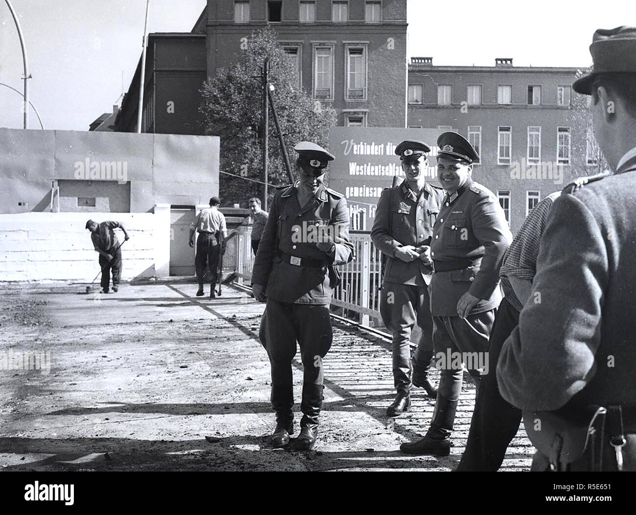 9/24/1964 - Guarded Street Workers at Sandkrug Bridge Stock Photo