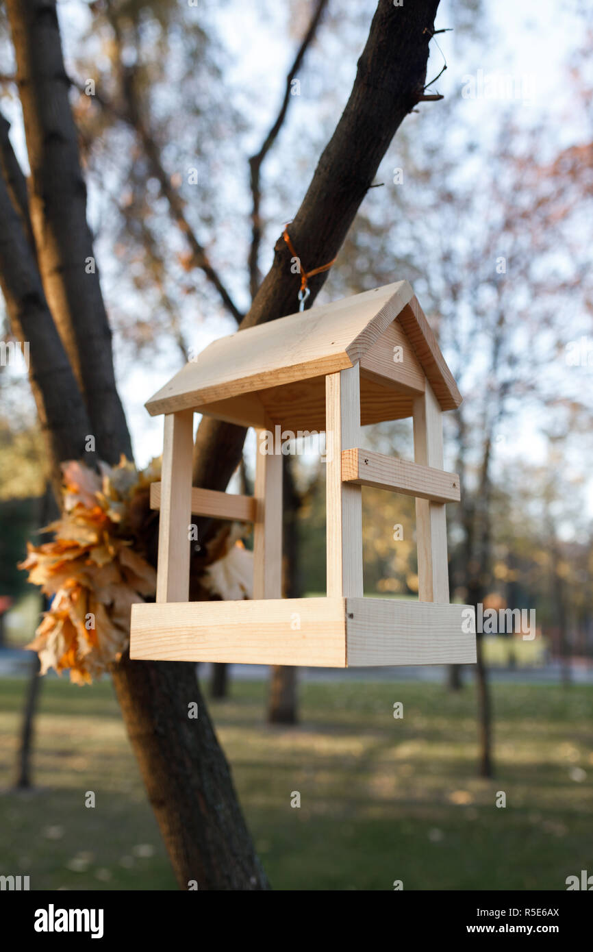 new wooden nesting box in the park Stock Photo Alamy