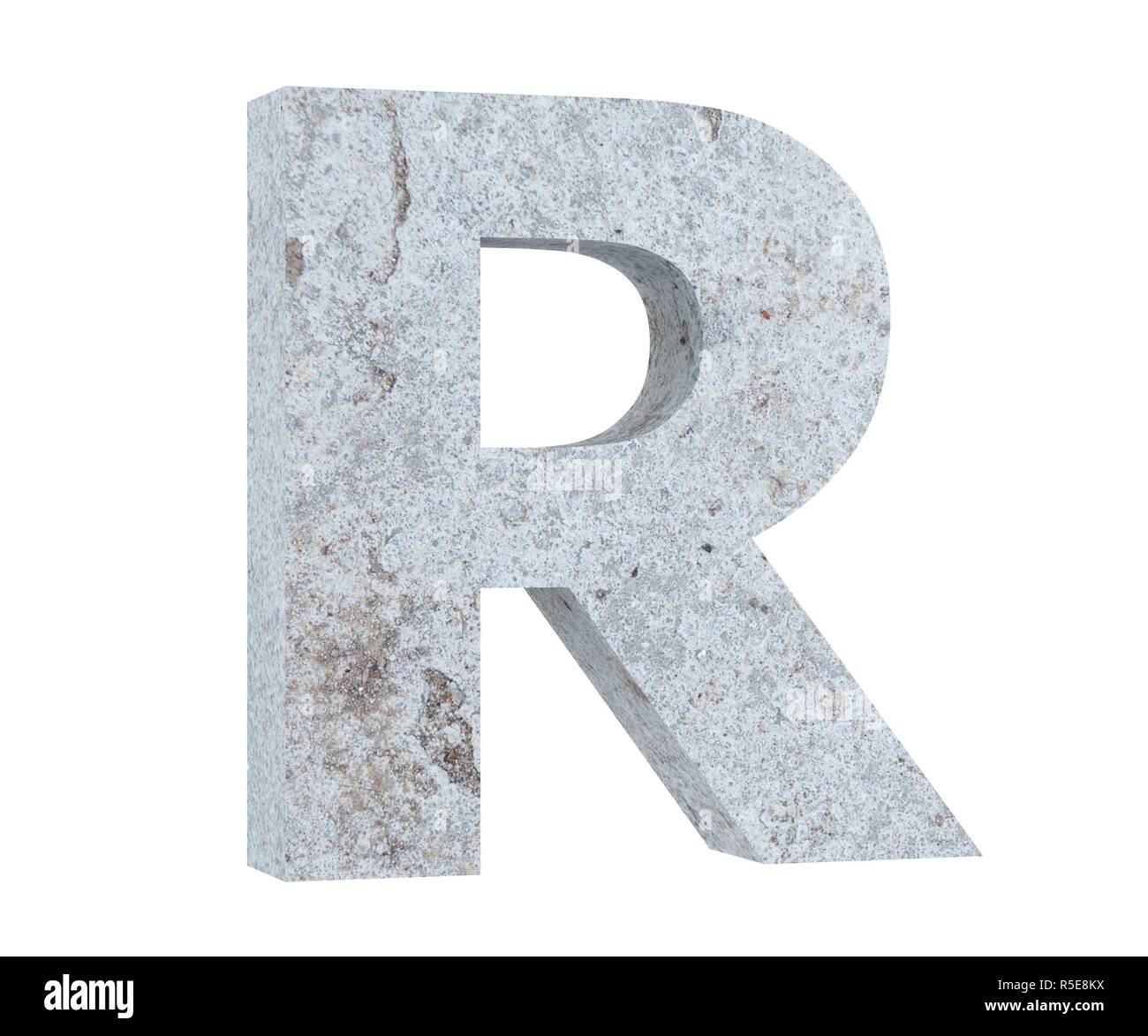Concrete Capital Letter - R isolated on white background. 3D render ...