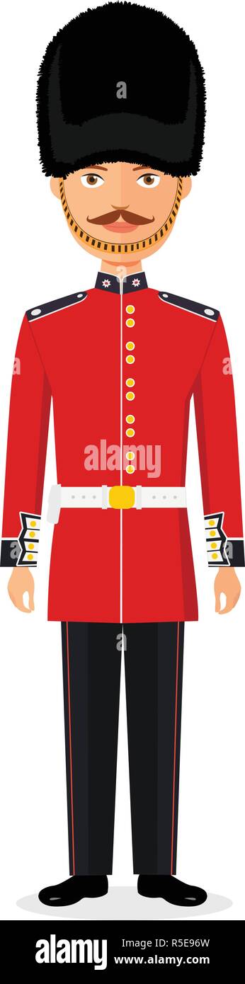 Queen's Guard Illustration vector man in traditional uniform british soldier isolated on white background Stock Vector