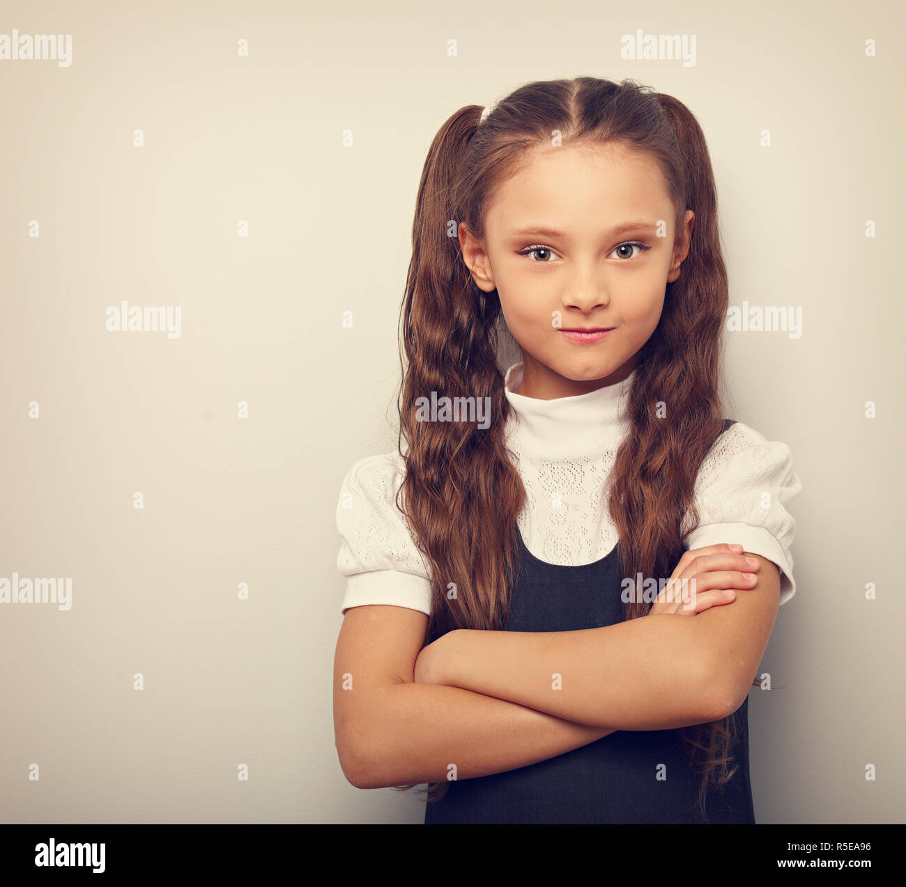 Fun Pupil School Girl With Long Hair Style In Uniform Looking