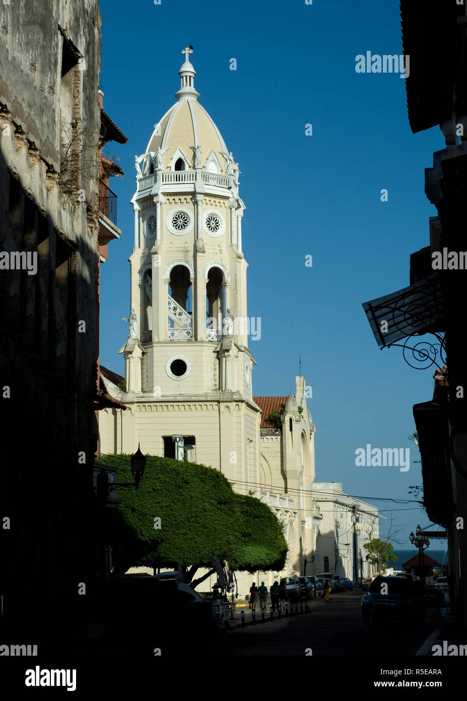 Panama, Panama City, Casco Viejo, Old Quarter, San Francisco de Assisi Iglesia, Simon Bolivar Plaza Stock Photo