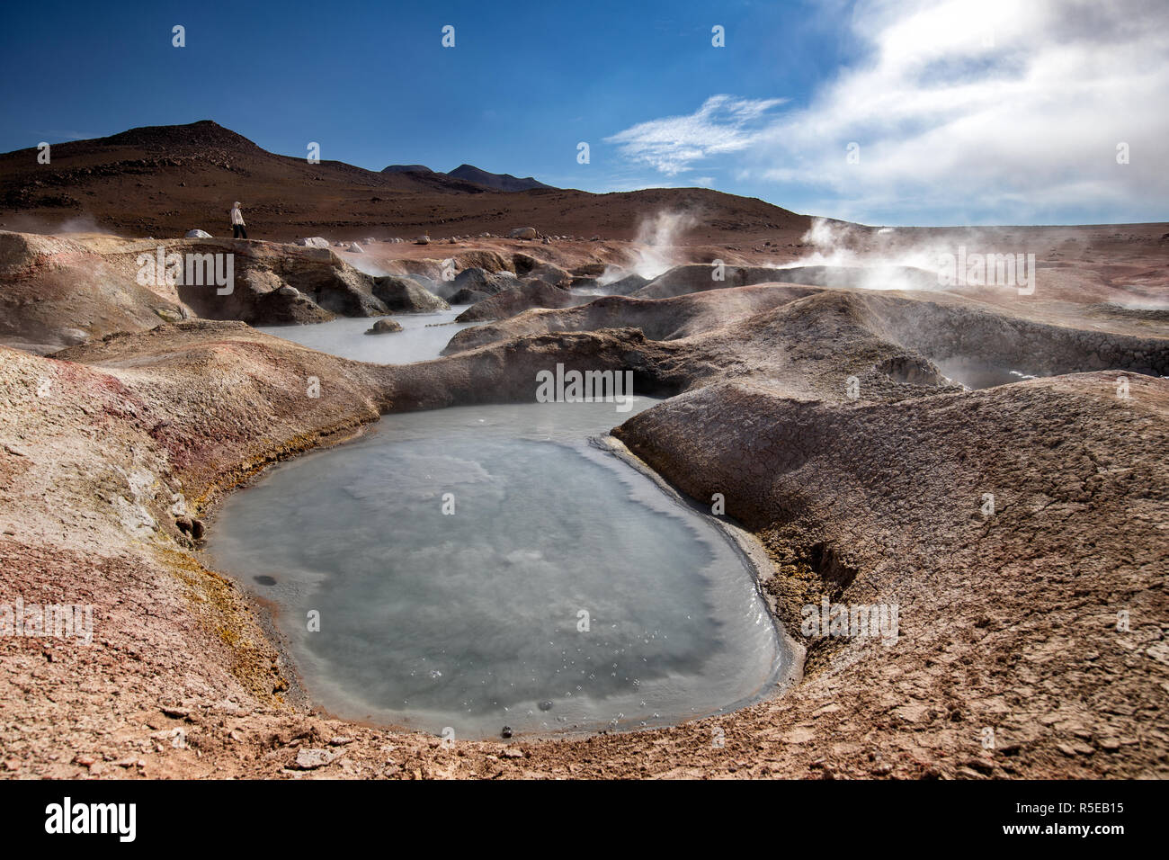 The Steaming Pools at Sol de Mañana Geothermic field Stock Photo