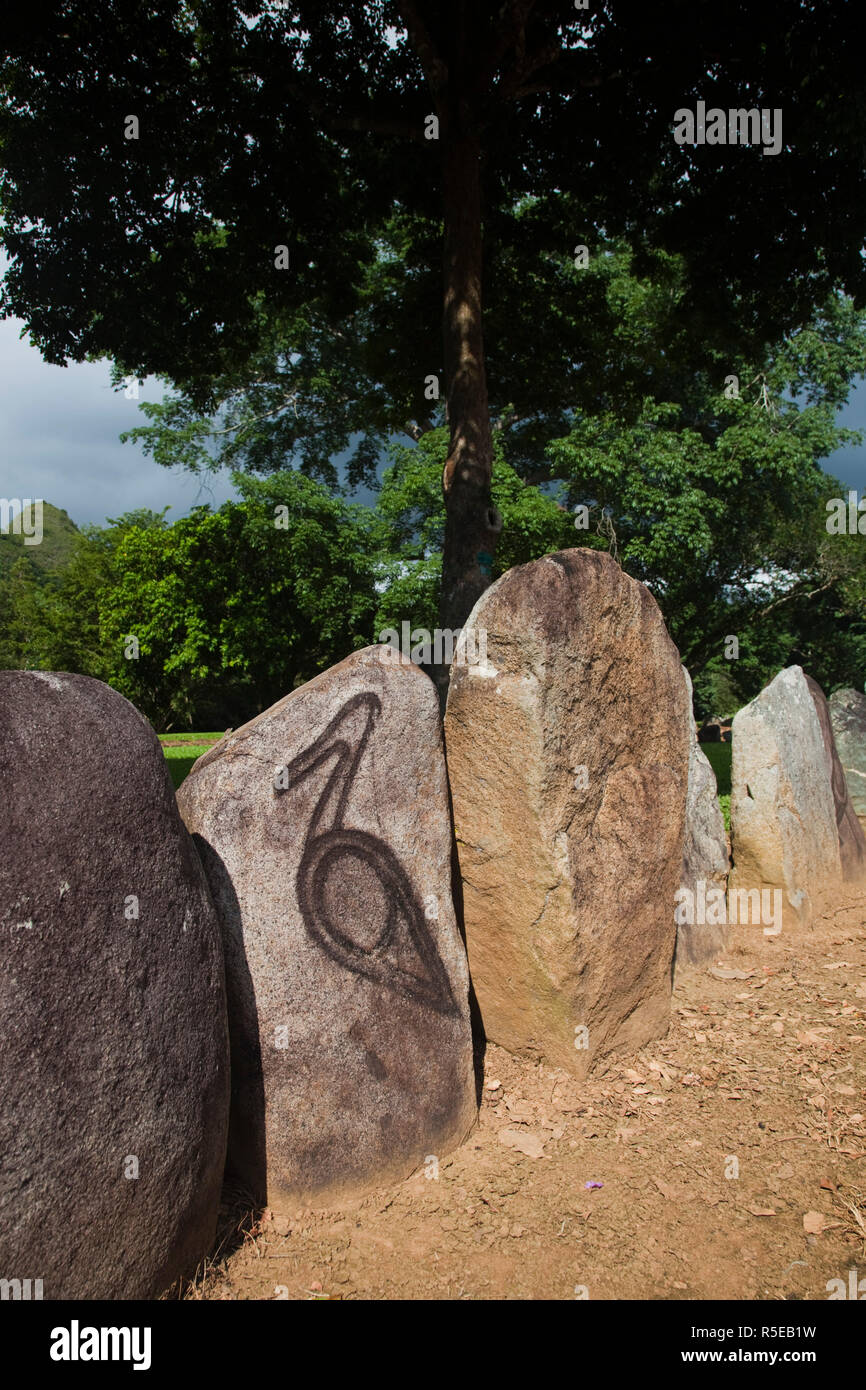 Puerto Rico, North Coast, Karst Country, Utuado, Parque Ceremonial Indigena de Caguana, monoliths at ancient Taino people's ceremonial site Stock Photo