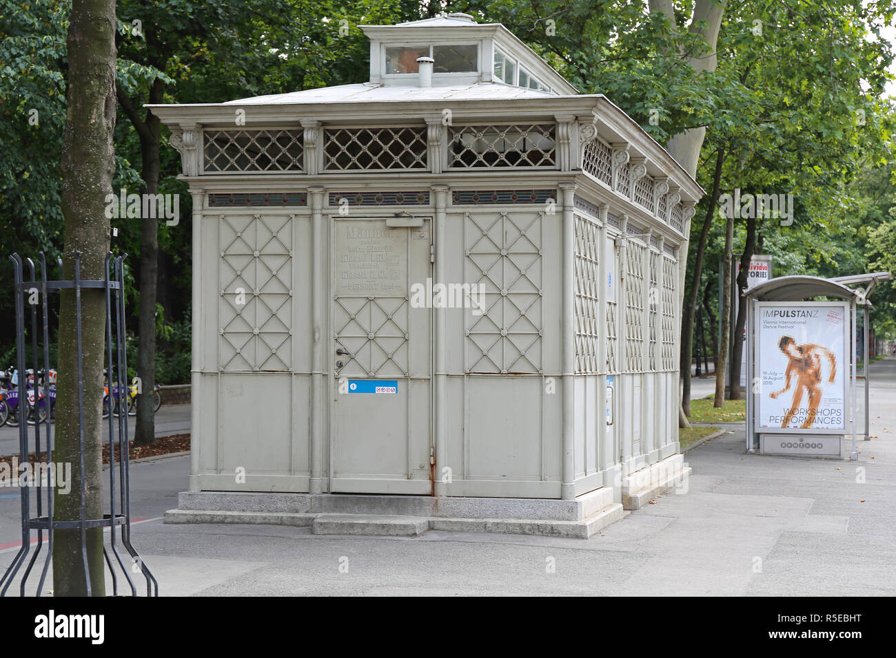 VIENNA, AUSTRIA - JULY 12: Public Toilet in Wien on JULY 12, 2015 ...