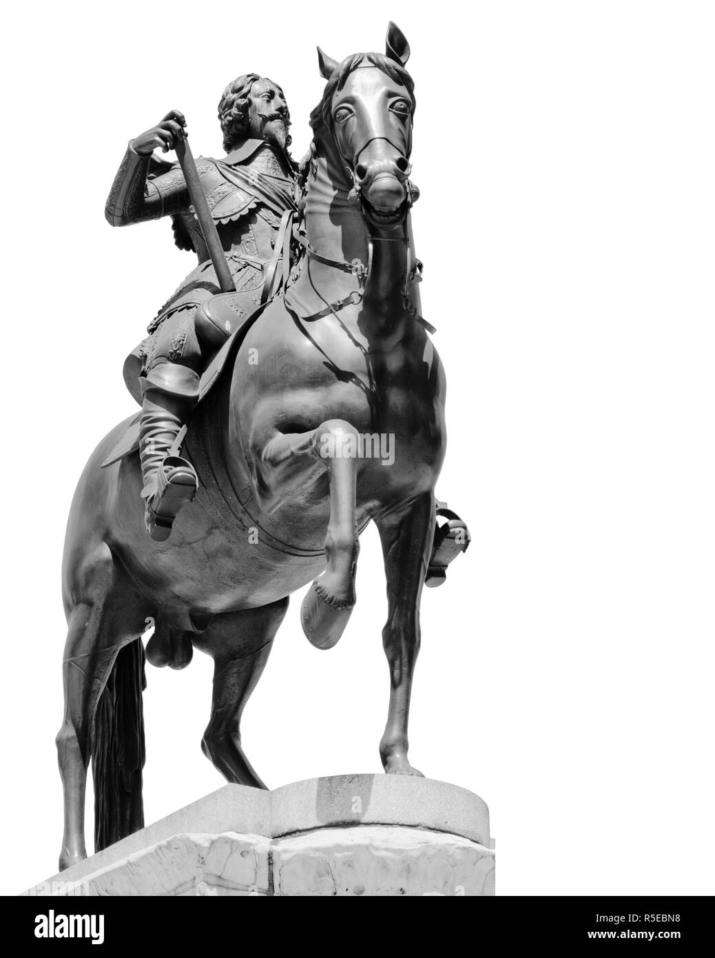 Equestrian statue of King Charles 1st in Trafalgar Square, London,UK. created by French sculptor Hubert Le Sueur in1633. Stock Photo