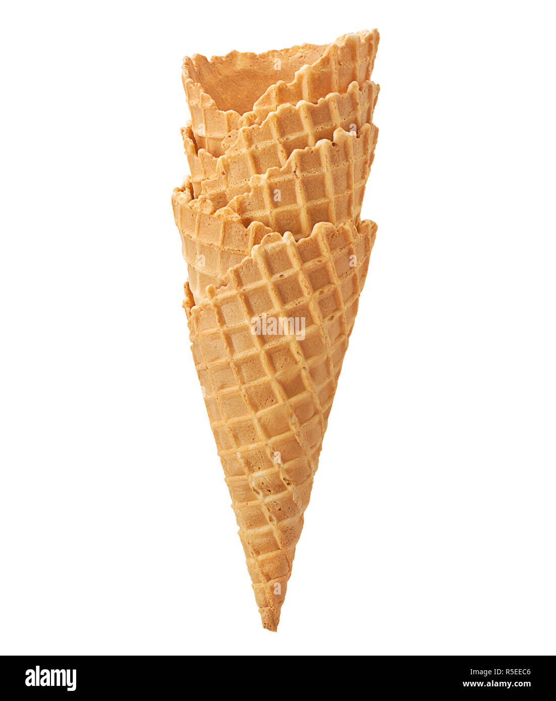 Empty wafer cups for ice cream isolated on white background Stock Photo