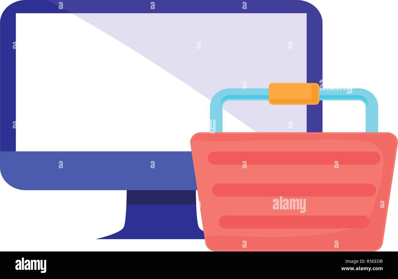 online shopping commerce computer basket vector illustration Stock ...