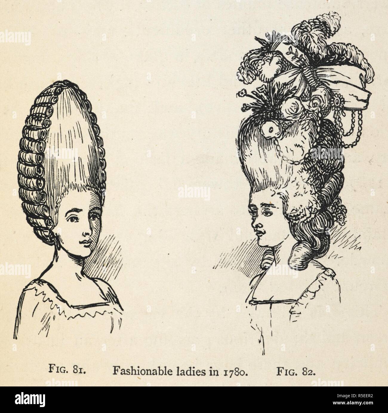 fashionable ladies in 1780'. two illustrations showing