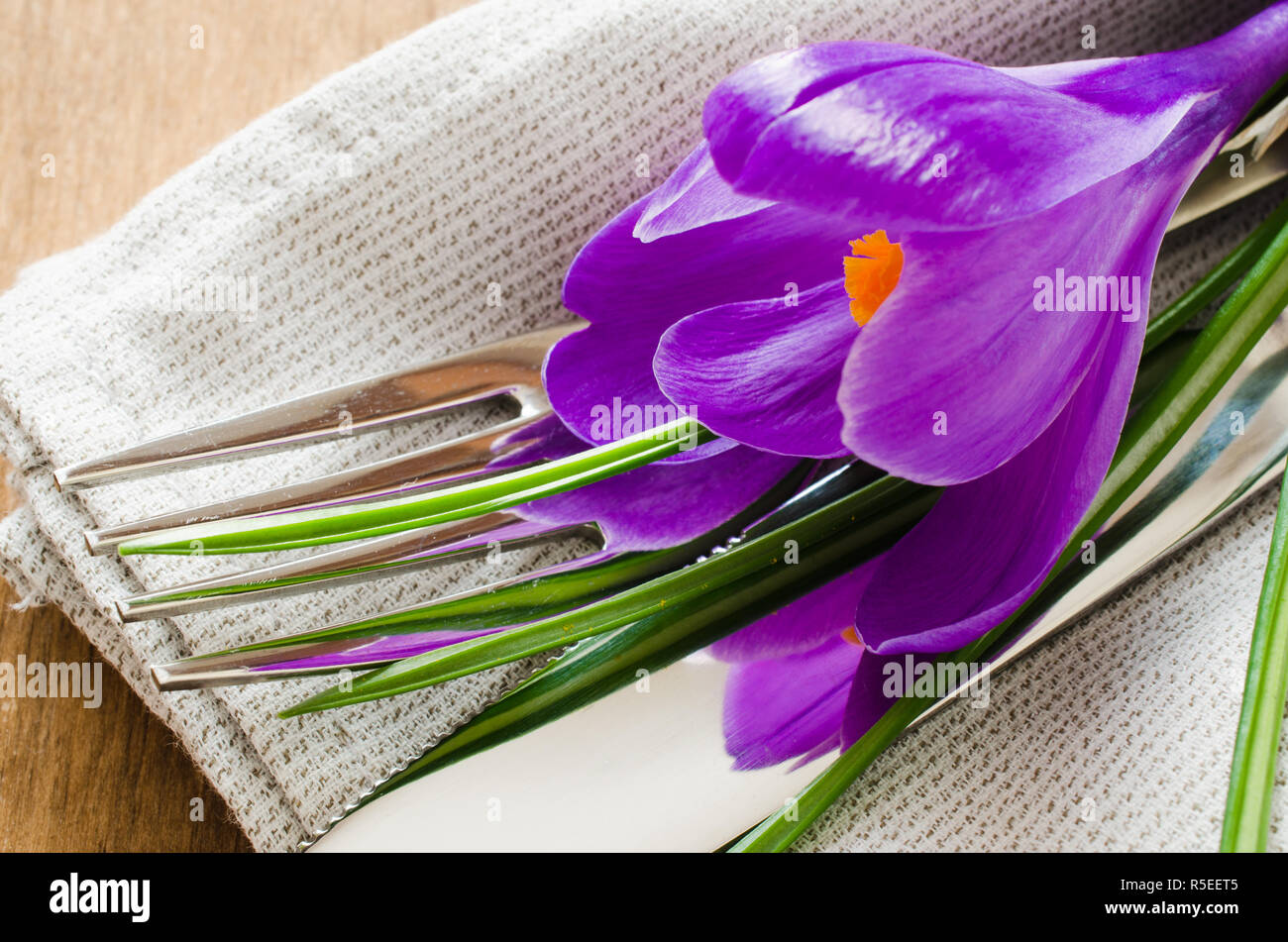 Spring Festive Table Setting With Fresh Flower. Napkin, plate and ...