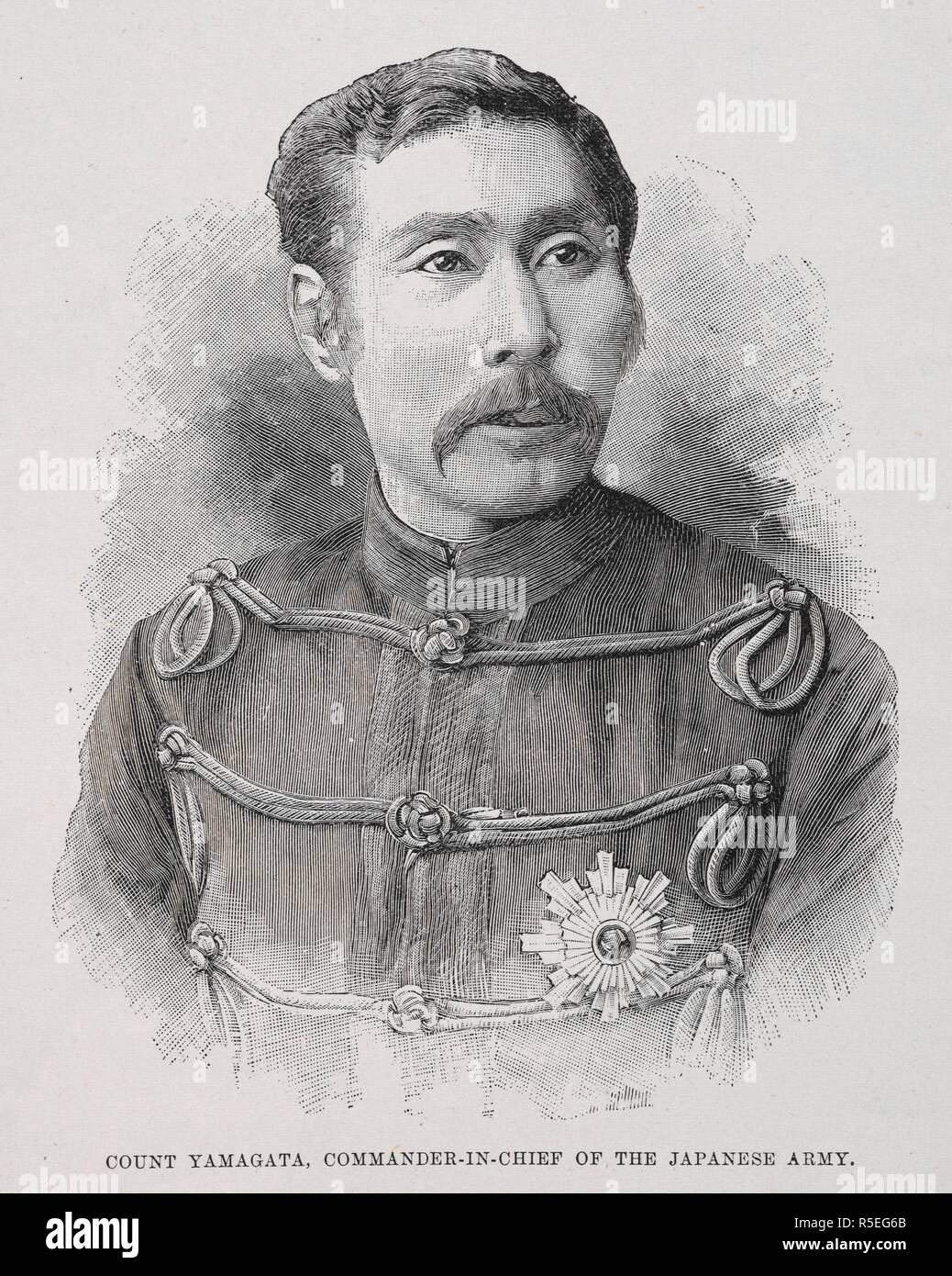 'Count Yamagata, commander-in-chief of the Japanese army'. Portrait. Field Marshal Prince Yamagata Aritomo (14 June 1838 â€“ 1 February 1922), also known as Yamagata KyÅsuke, was a field marshal in the Imperial Japanese Army and twice Prime Minister of Japan. He is considered one of the architects of the military and political foundations of early modern Japan. Yamagata Aritomo can be seen as the father of Japanese militarism. Illustrated London News. London, 1894. Source: Illustrated london News, 6 October 1894, page 431. Stock Photo
