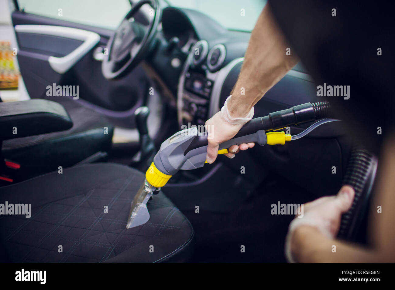 Car interior textile seats chemical cleaning with professionally