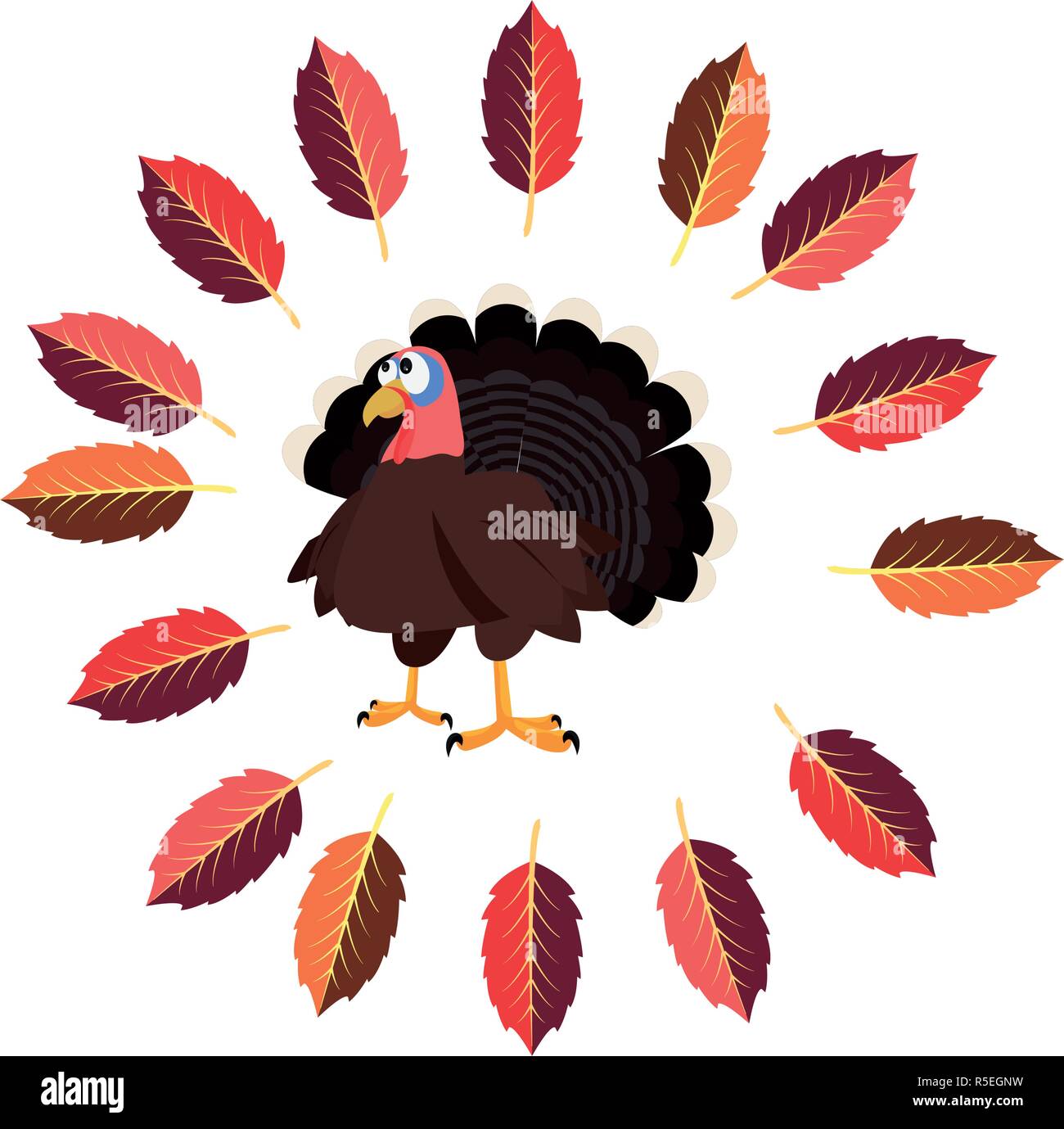 thanksgiving turkey leaves decoration label vector illustration Stock ...