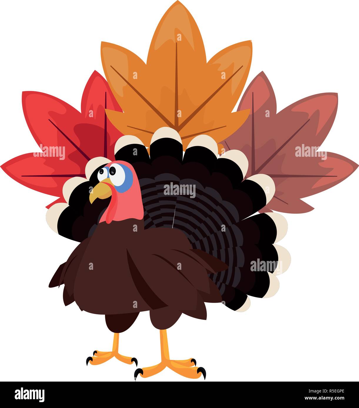 cute turkey and maple leaves vector illustration Stock Vector Image ...