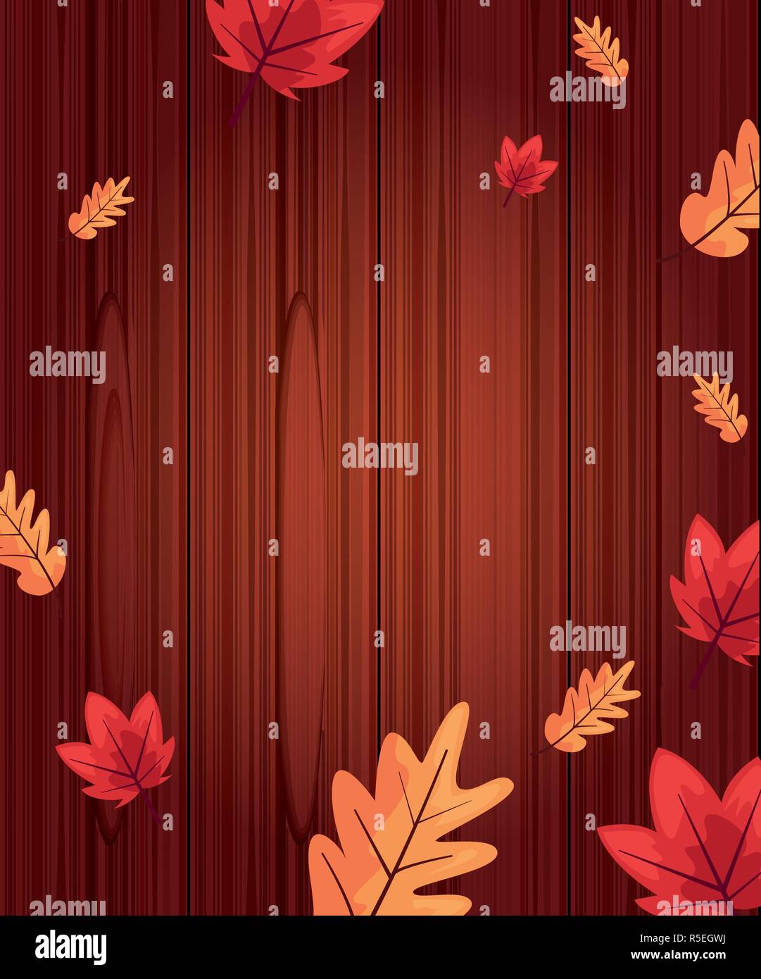 autumn leaves foliage on wooden background vector illustration Stock ...
