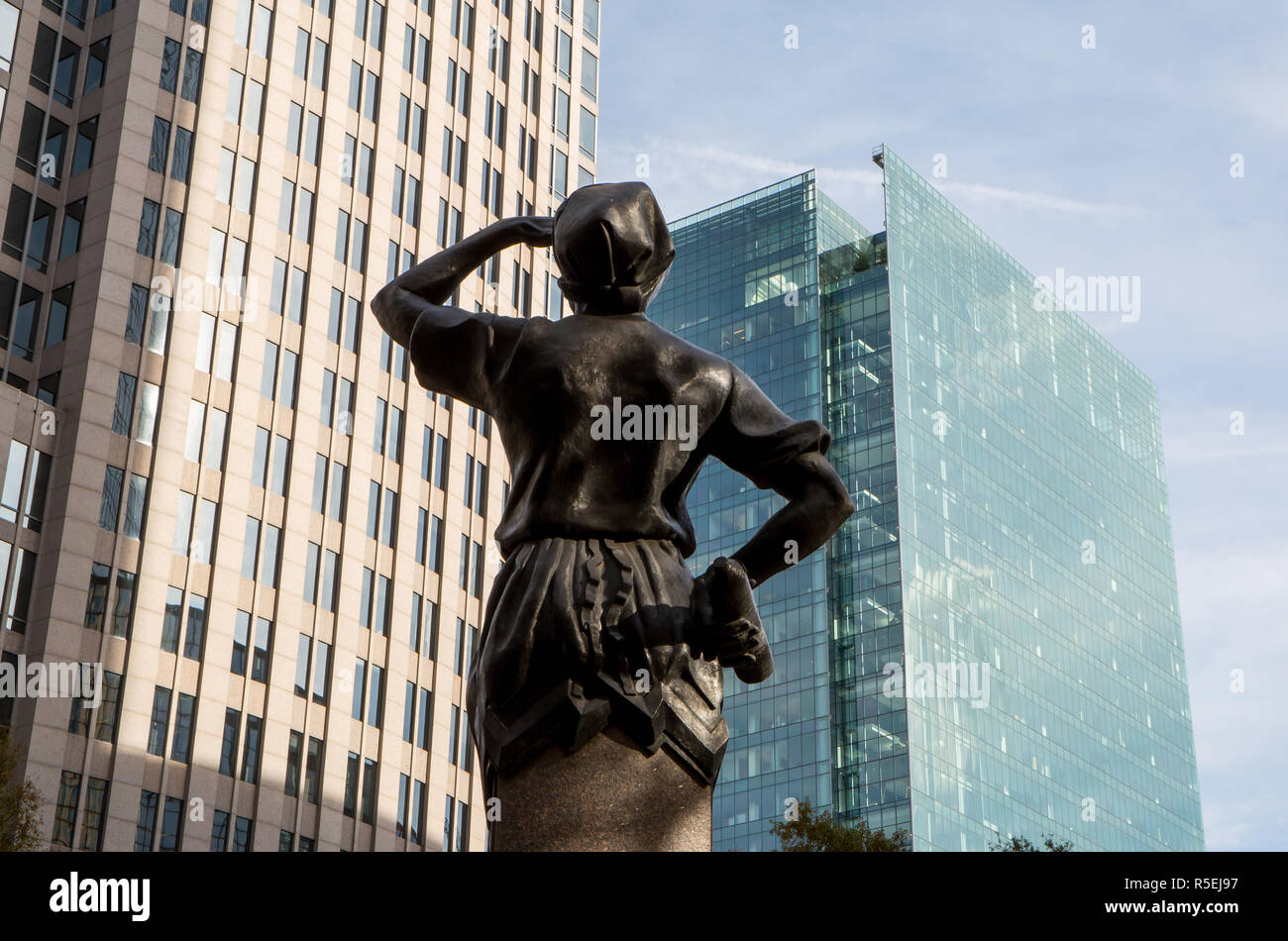 CHARLOTTE, NC - November 25, 2016:  Closeup of a sculpture on The Square in Uptown Charlotte with bank buildings in the background. Stock Photo