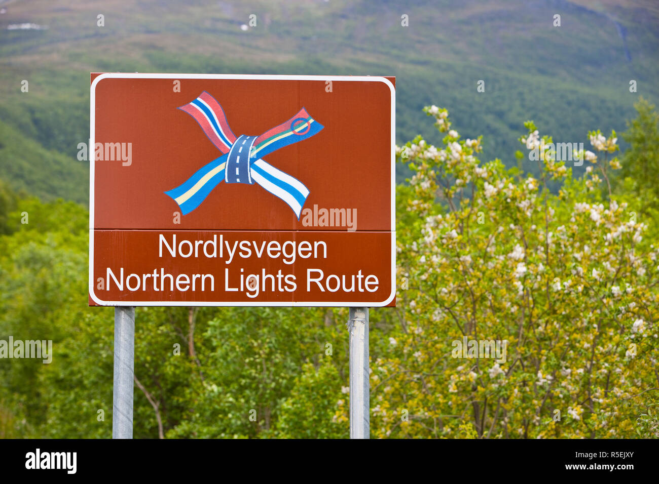 Norrish Rd Sign Northern Lights Route Sign, Nordland, Norway Stock Photo - Alamy