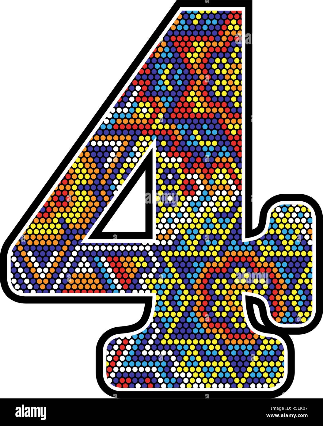 number 4 with colorful dots abstract design with mexican huichol art ...