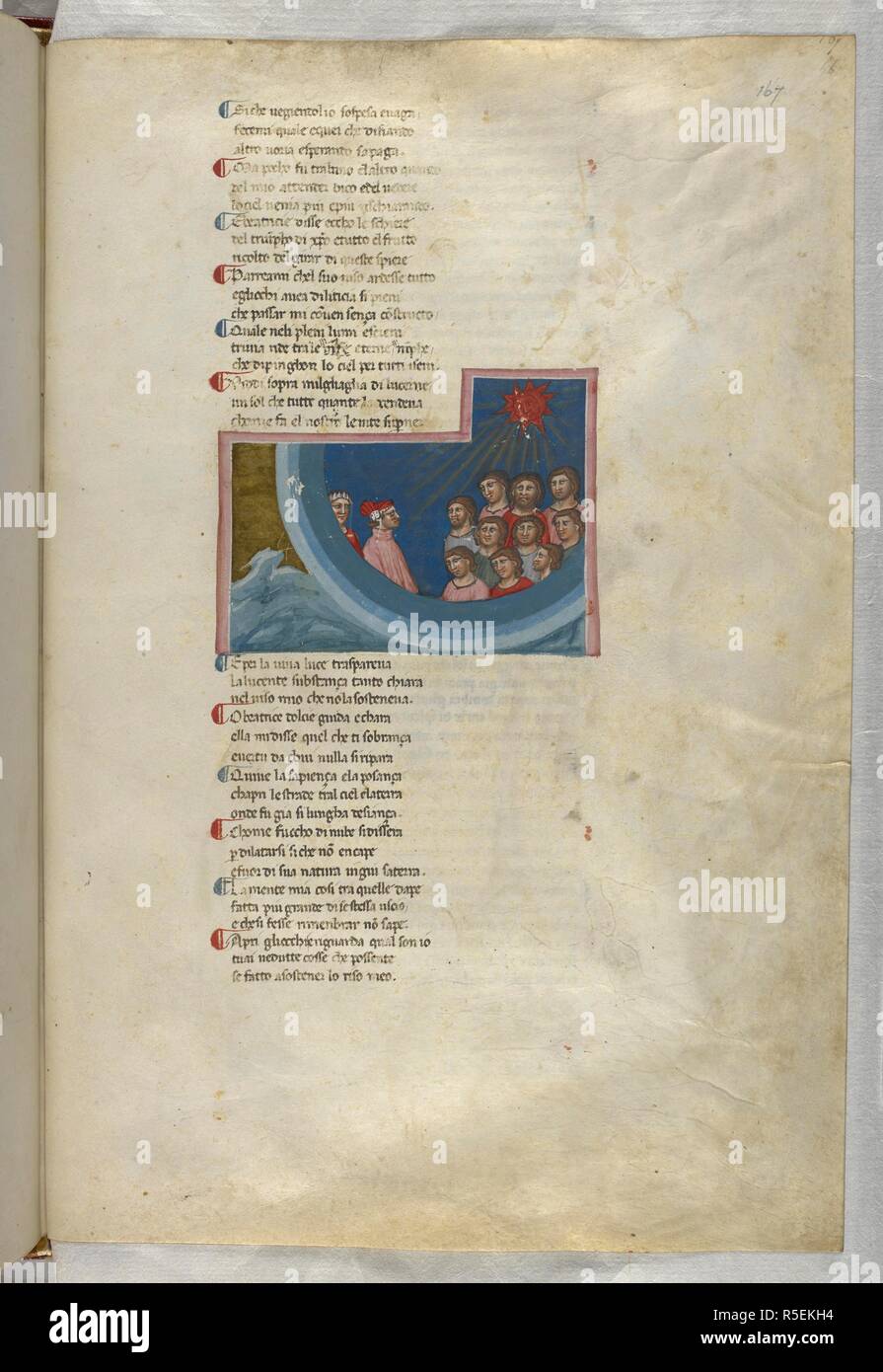 Paradiso : Dante and Beatrice see the members of the triumphant Church. Dante Alighieri, Divina Commedia ( The Divine Comedy ), with a commentary in Latin. 1st half of the 14th century. Source: Egerton 943, f.167. Language: Italian, Latin. Stock Photo