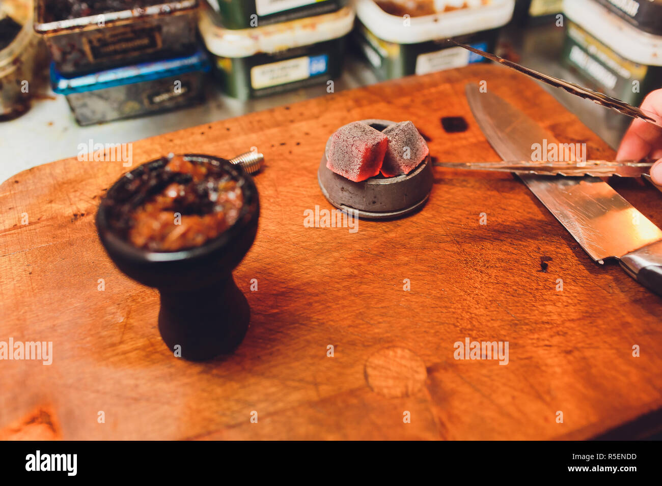 Shisha Hookah With Red Hot Coals Sparks From Breathe Modern Hookah With Coconut Charcoal For Relax And Shisha Smoke Hookah And Sparks From Coals A Stock Photo Alamy
