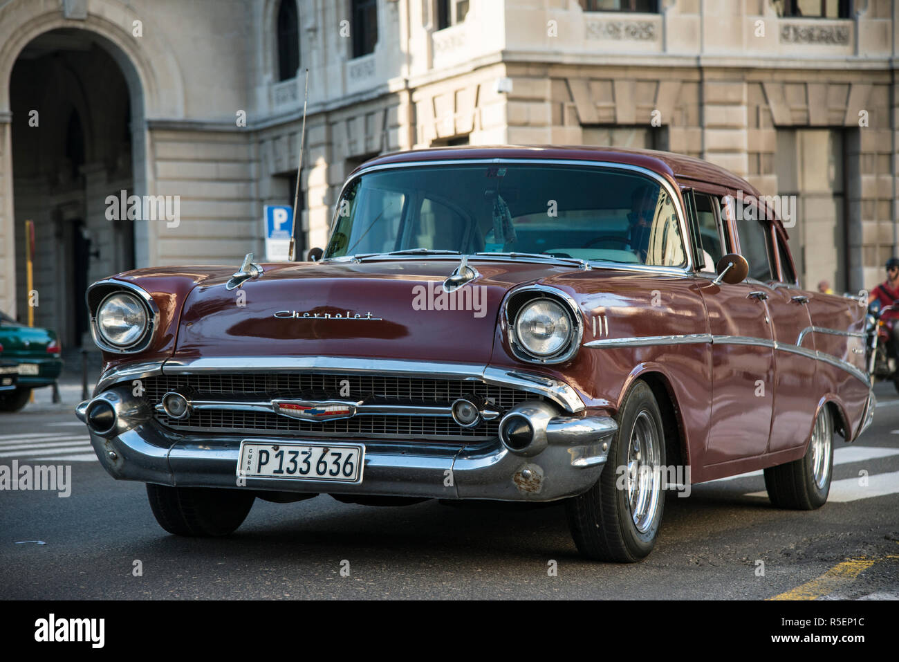 Maroon 57 Chevy in Havana, Cuba. Stock Photo