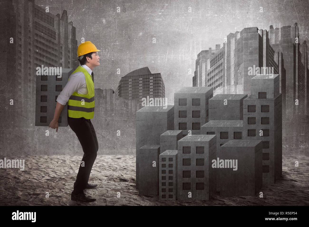 Man With Building Asian business man building city Stock Photo - Alamy