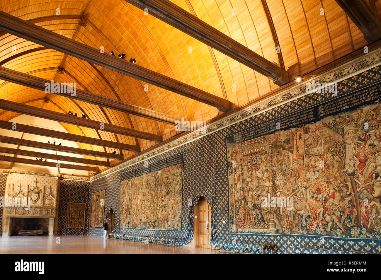 France, Champagne, Reims, Tau Palace, The Tau Room with Tapestries depicting the Life of Clovis Stock Photo