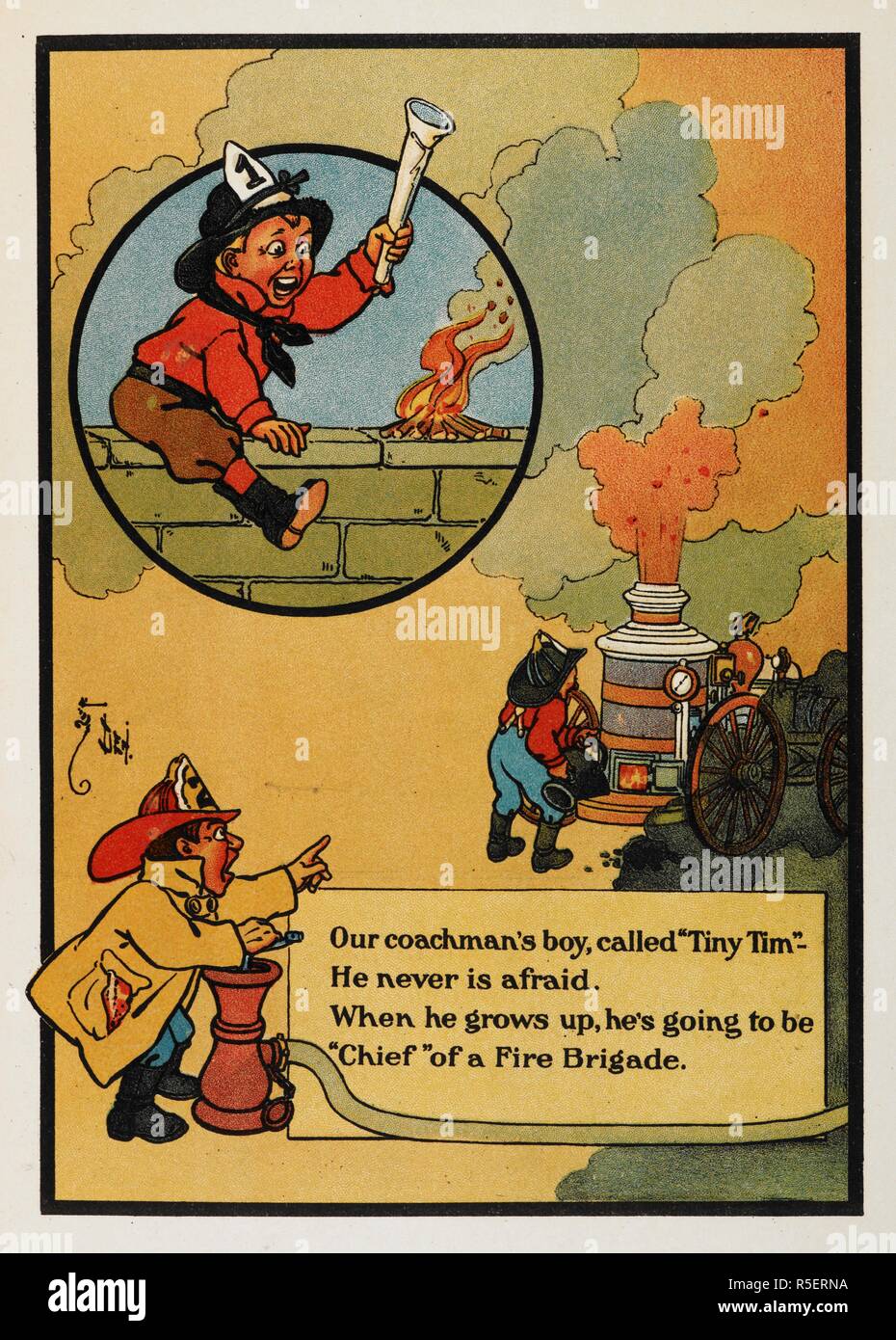 'The fireman'. A colour illustration for a children's book. When I grow up. [With illustrations by the author.]. New York : Century Co., 1909. Source: 12804.y.21. Author: Leason, Percy Alexander. Stock Photo