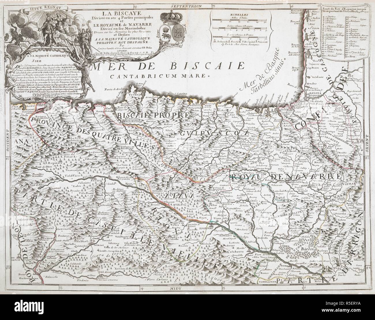 A map of Biscay and the Kingdom of Navarre. La Biscaye ... et le Royaume de Navarre ... par Nolin. Source: Maps K.Top.72.59. Language: French. Stock Photo