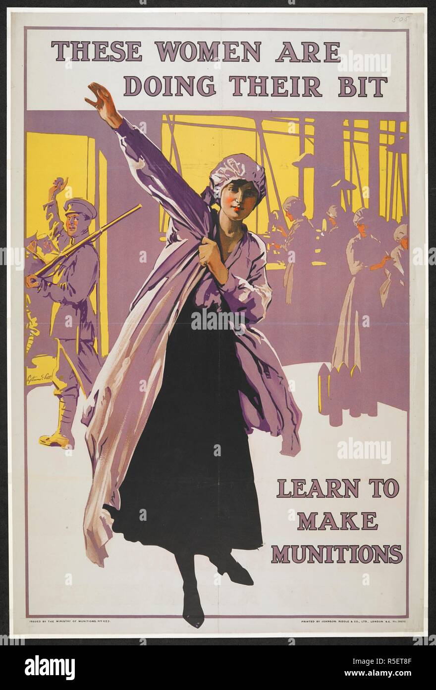 'These woman are doing their bit. Learn to make munitions'. A patriotic poster of the First World War to encourage women to volunteer to work in factories to aid the war effort. [A collection of English and French War Posters.]. 1914-1919. Source: Tab.11748.a.(505). Stock Photo