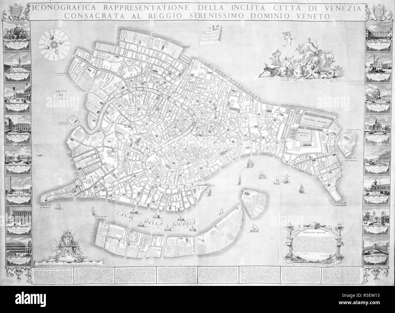 A map of Venice. Iconografica rappresentatione della CittaÌ€ di Venezia. Source: Maps K.Top.78.63.8 TAB.END. Language: Italian. Stock Photo