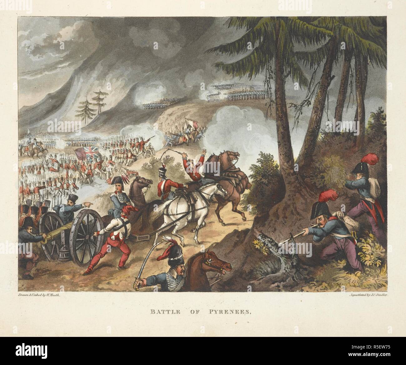 Battle of Pyrennes. . The Wars of Wellington, a narrative poem. ... With ... engravings coloured ... By Dr. S. London, 1819. Source: 838.m.7 plate 21 page 146. Author: Stadler, Joseph C. HEATH W. Stock Photo