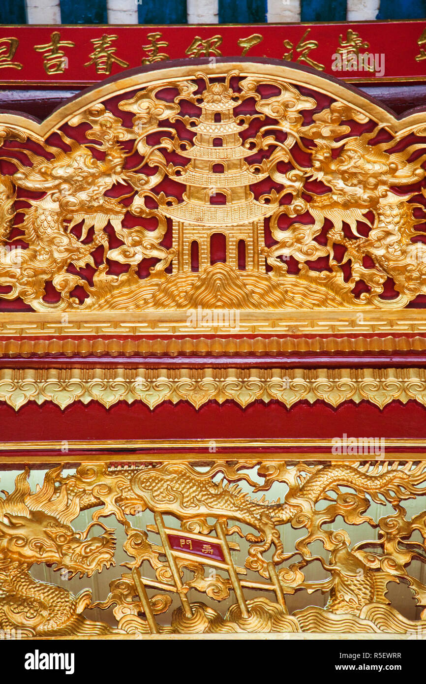 Vietnam, Hoi An, Phuc Kien Assembly Hall, Panel Detail showing Pagoda