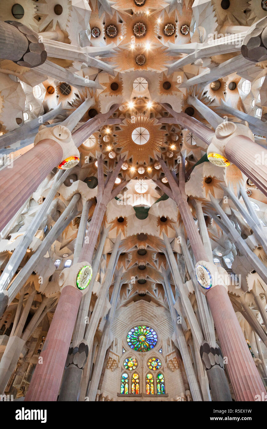 Spain, Barcelona, Sagrada Familia, Interior Stock Photo - Alamy