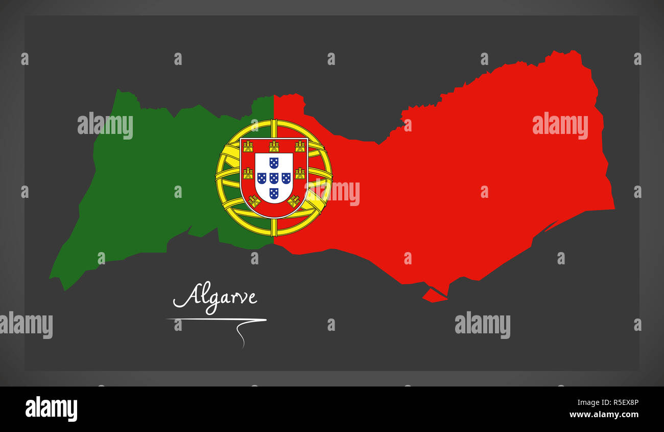 Algarve Portugal map with Portuguese national flag illustration Stock Photo