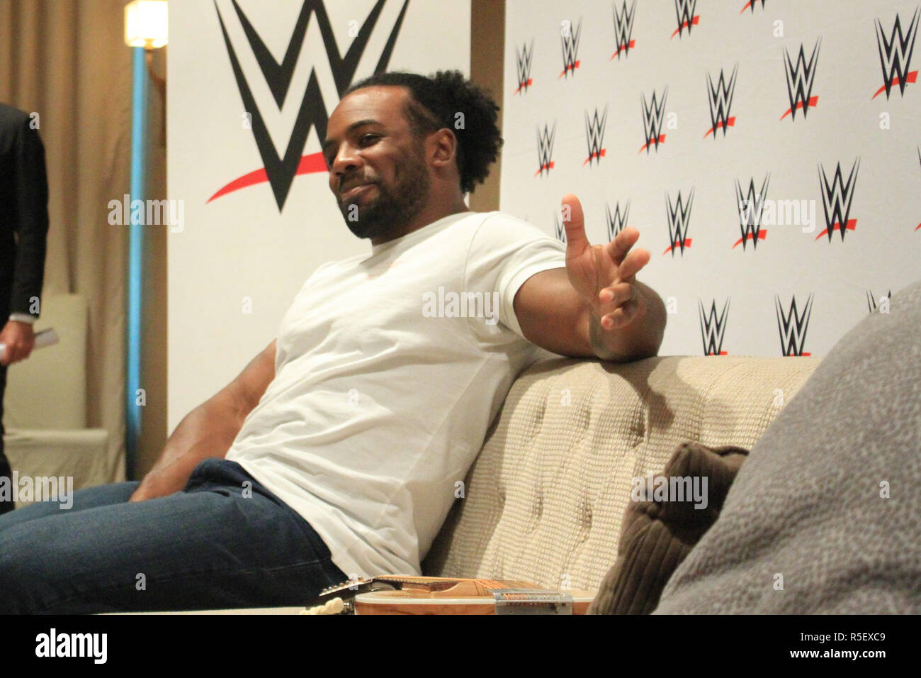 Taguig City, Philippines. 30th Nov, 2018. WWE Superstar Xavier Woods visited Manila yesterday, November 30 to promote the WWE SmackDown Live brand, as well as to talk about his love of cosplay and video games and how it has inspired him and his craft as a WWE Superstar. Credit: Dennis Jerome Acosta/ Pacific Press/Alamy Live News Credit: PACIFIC PRESS/Alamy Live News Stock Photo