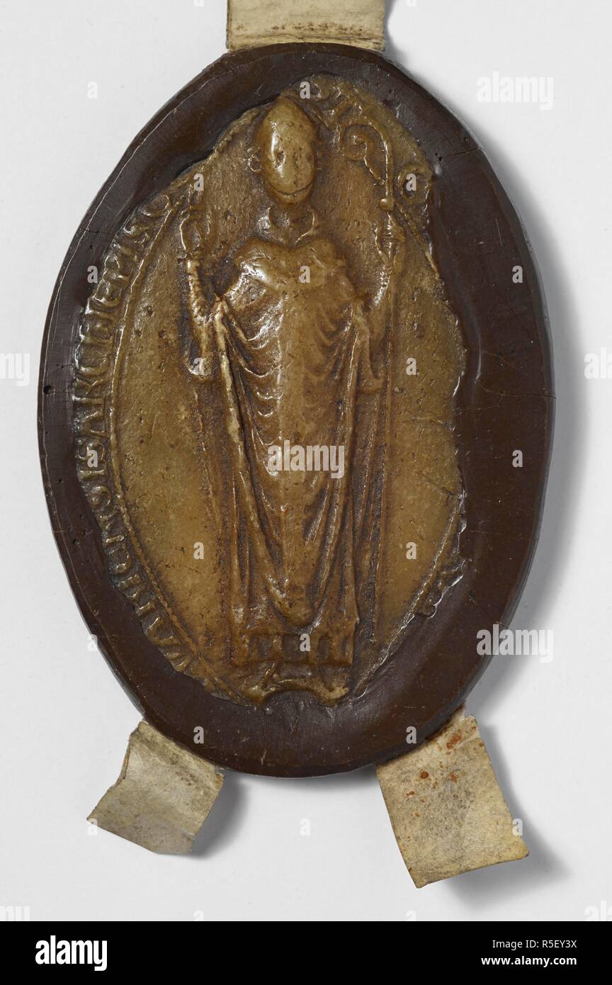 The seal of Stephen Langton, Archbishop of Canterbury (1207â€“28). Langton was instrumental in securing peace between King John and the barons in 1215, and it may have been at his instigation that the Great Charterâ€™s first clause, confirming the liberties of the English Church, was inserted. Recent research has also suggested that the damaged 1215 Magna Carta (British Library Cotton Charter XIII 31A) was preserved at Canterbury Cathedral, perhaps having once belonged to Langton himself. The charter to which this seal is attached contains Langtonâ€™s confirmation of the privileges of the Cist Stock Photo