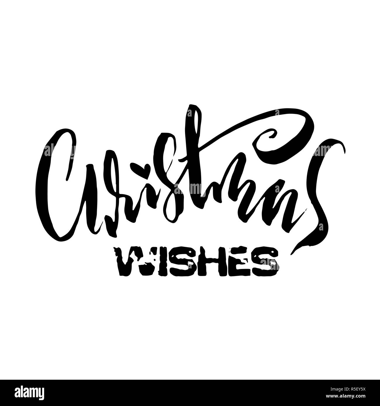 Christmas wishes. Holiday modern dry brush ink lettering for greeting