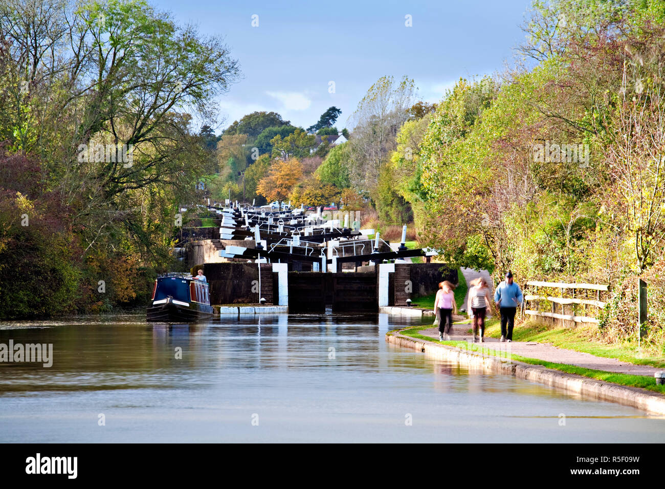 England, Warwickshire, near Warwick, Hatton, Hatton Locks on the Grand Union Canal - known as the Boaters stairway to heaven Stock Photo